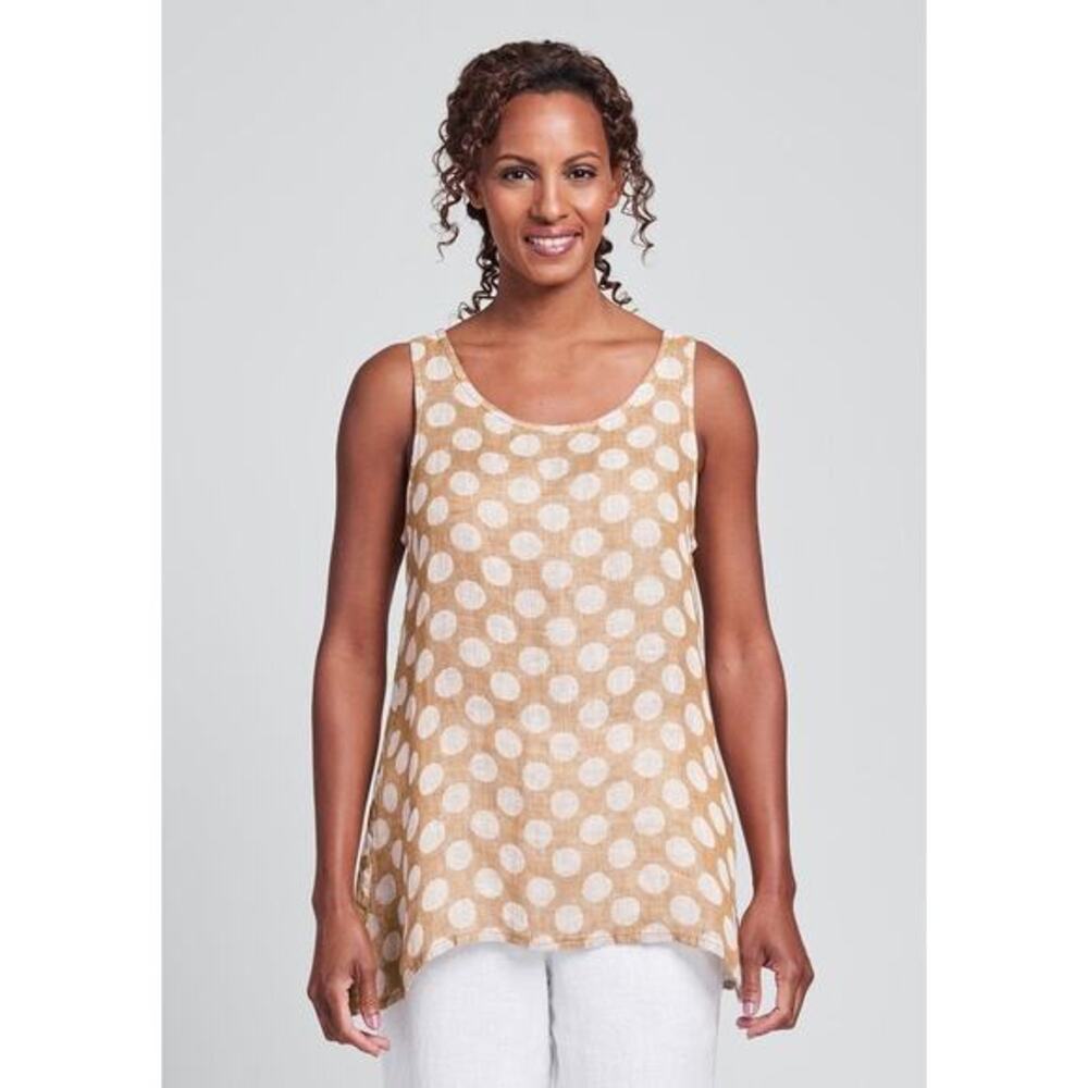 Flax 100% linen Jacquard Dot Blossom Tank scoop neck sleeveless top boho size XS
